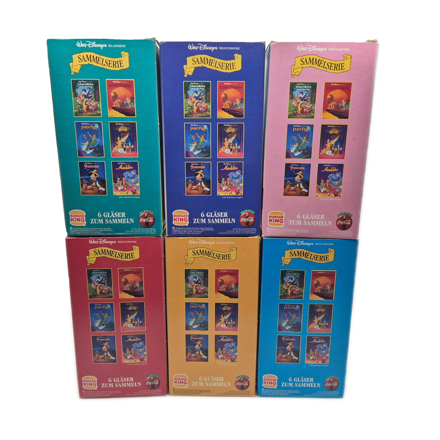 Burger King 1995 Coca Cola Disney Collector Series 6 Plastikgläser Becher
