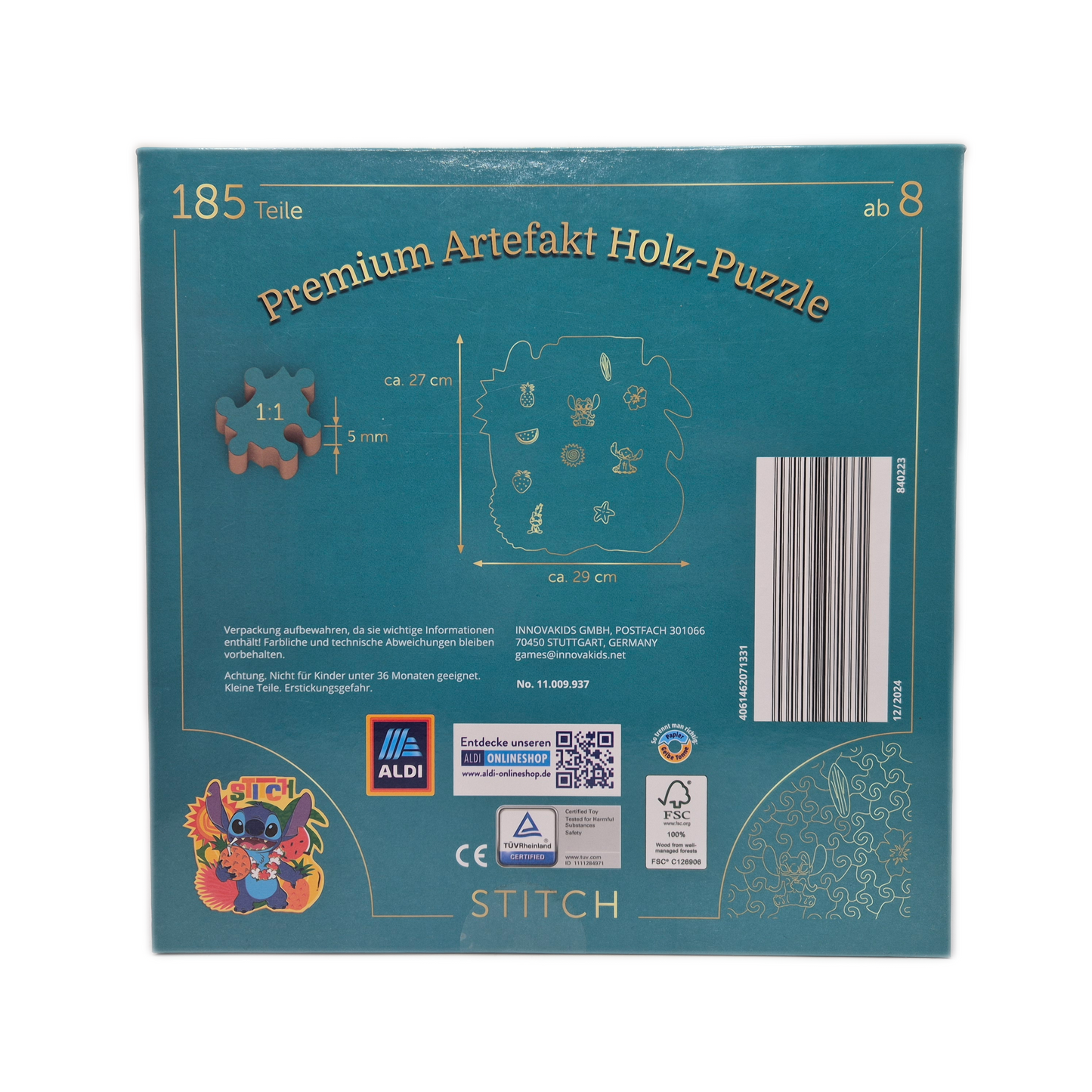 Premium Artefakt Holz - Puzzle "Stitch" - 185 Teile