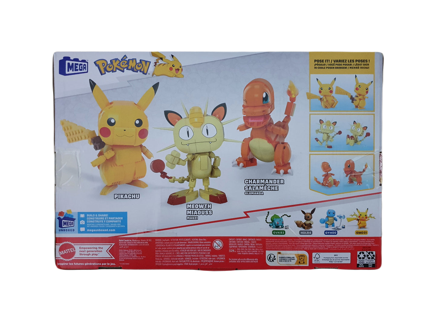 Mega HPF94 Pokémon Trio Pikachu, Glumanda, Mauzi 529 Bausteine
