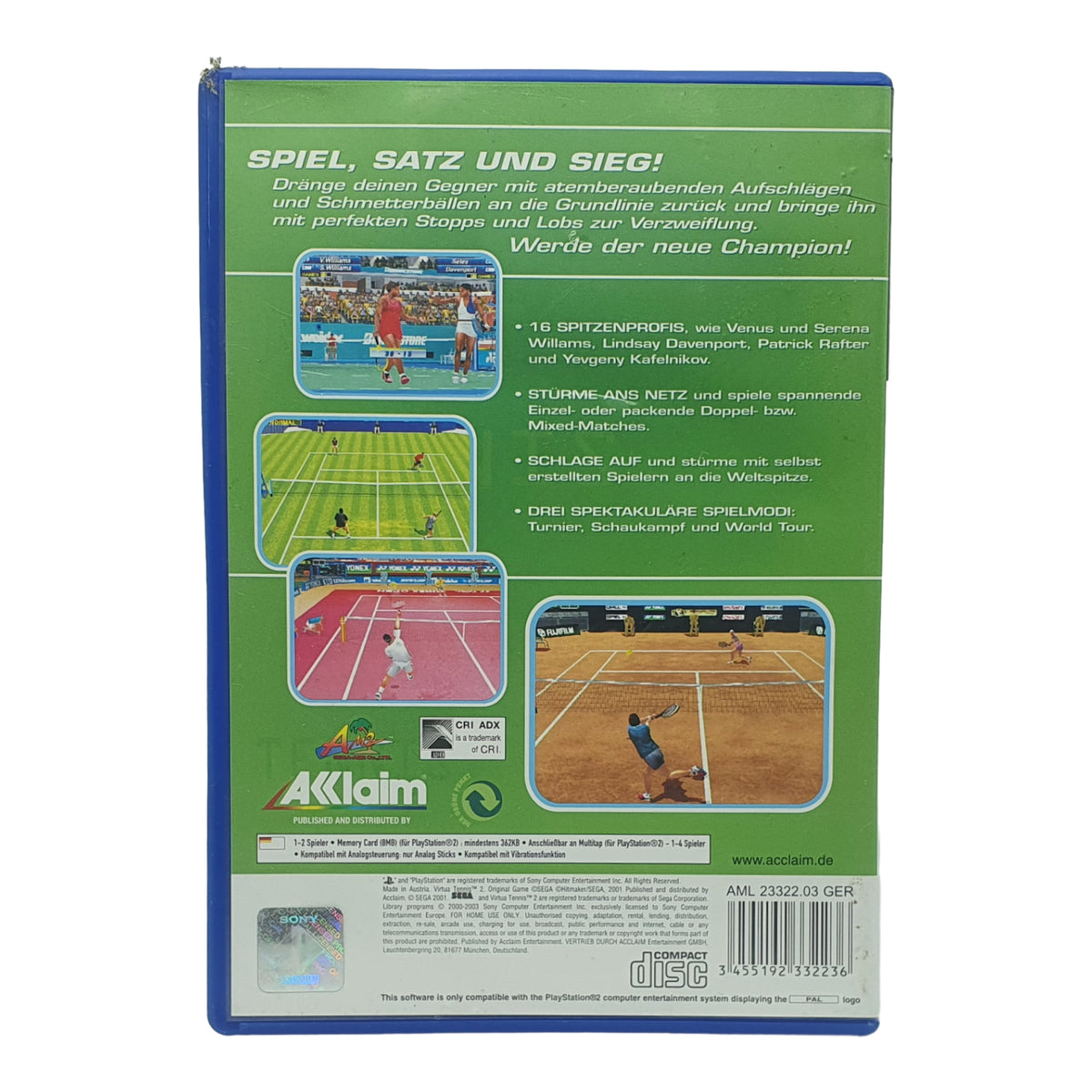 Virtual Tennis 2 – PlayStation 2 Spiel ohne Anleitung