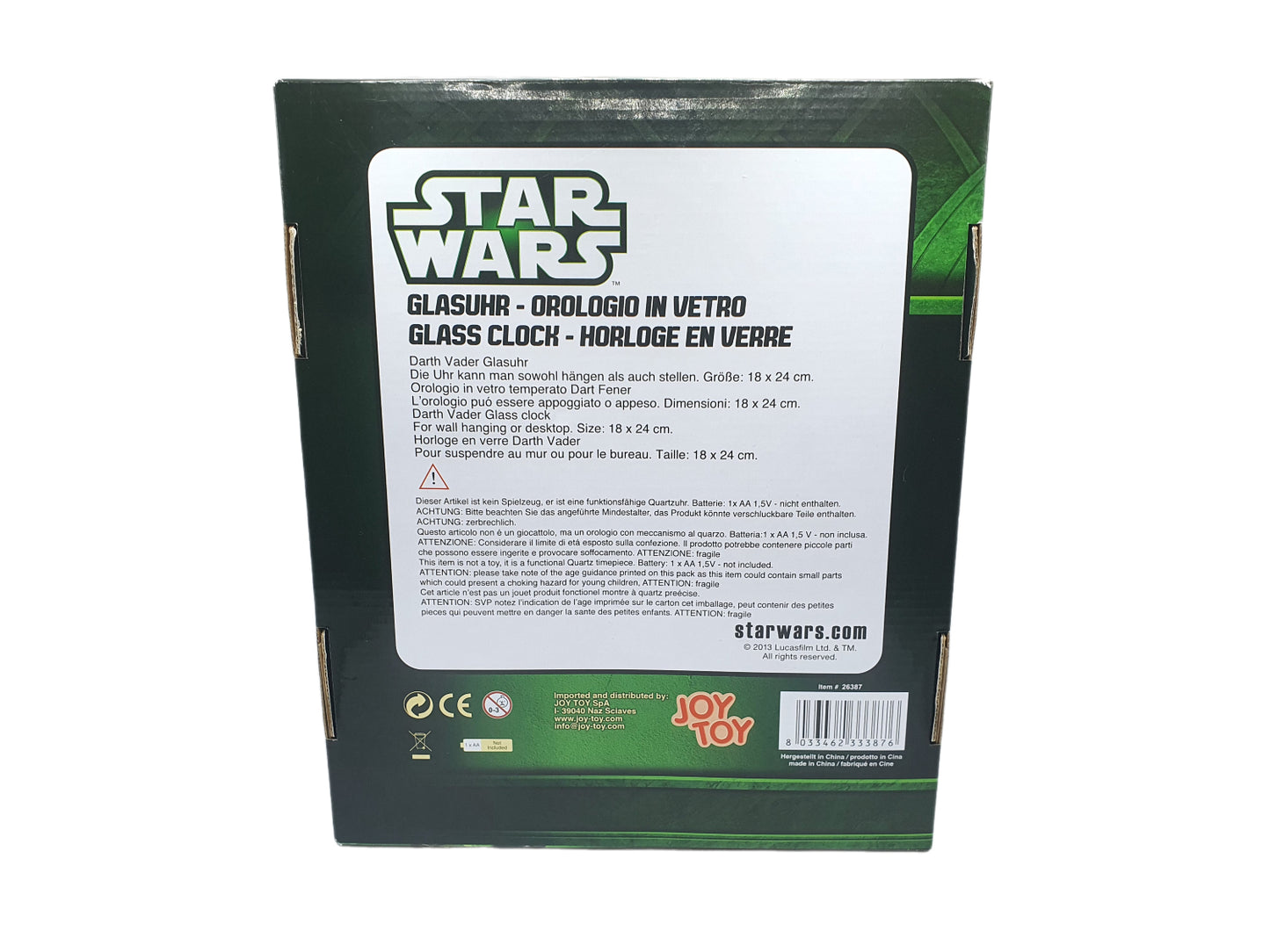 Joy Toy Star Wars Darth Vader Glasuhr 18x24 cm Glas Uhr Analog Fanartikel NEU
