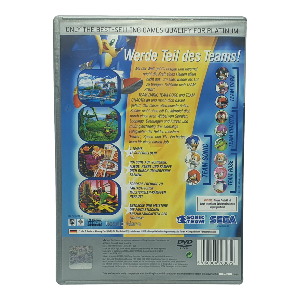 Sonic Heroes – PlayStation 2 Spiel ohne Anleitung