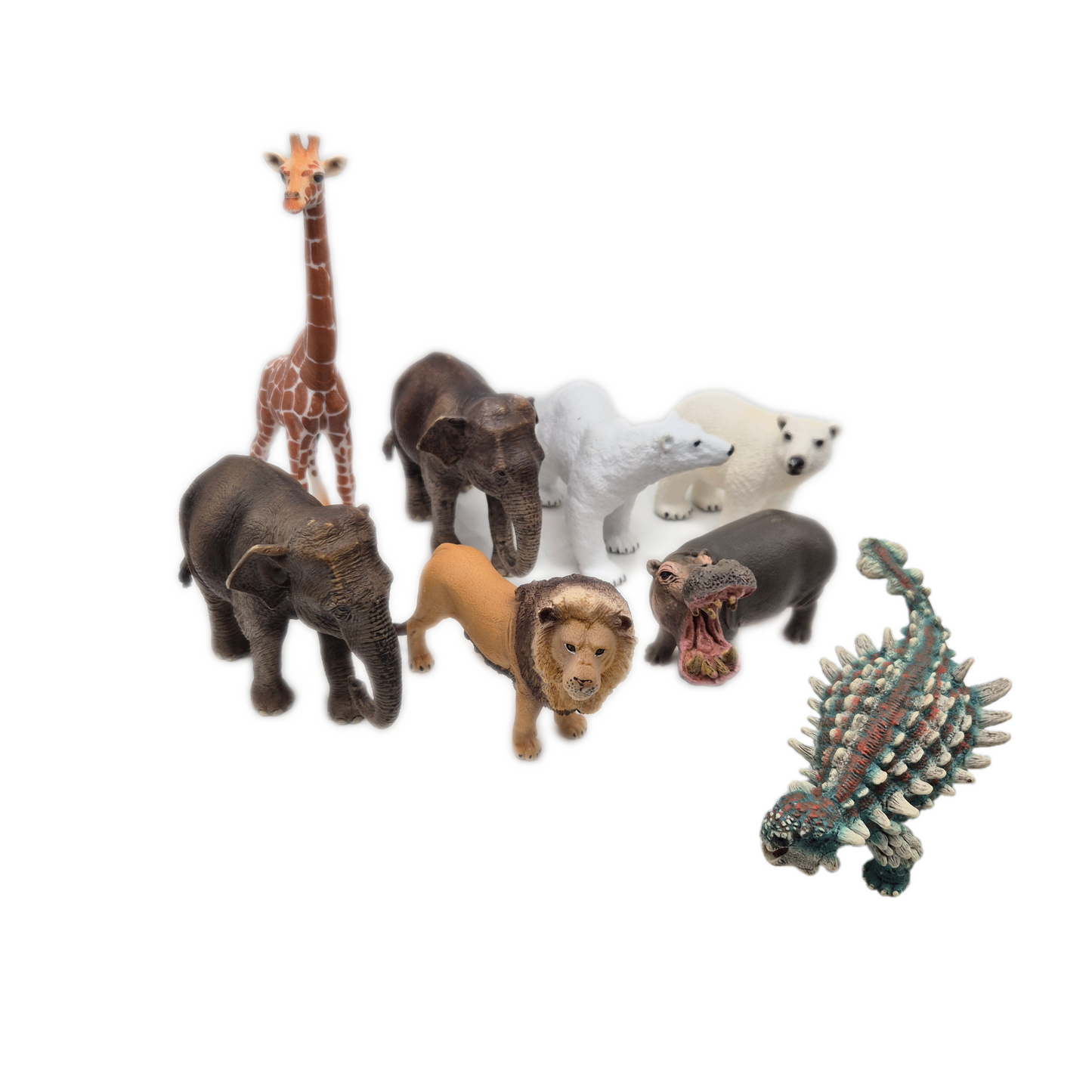 Schleich Tiere (8 Stück) - Elefanten, Eisbären, Giraffe, Löwe, Dino, Nilpferd