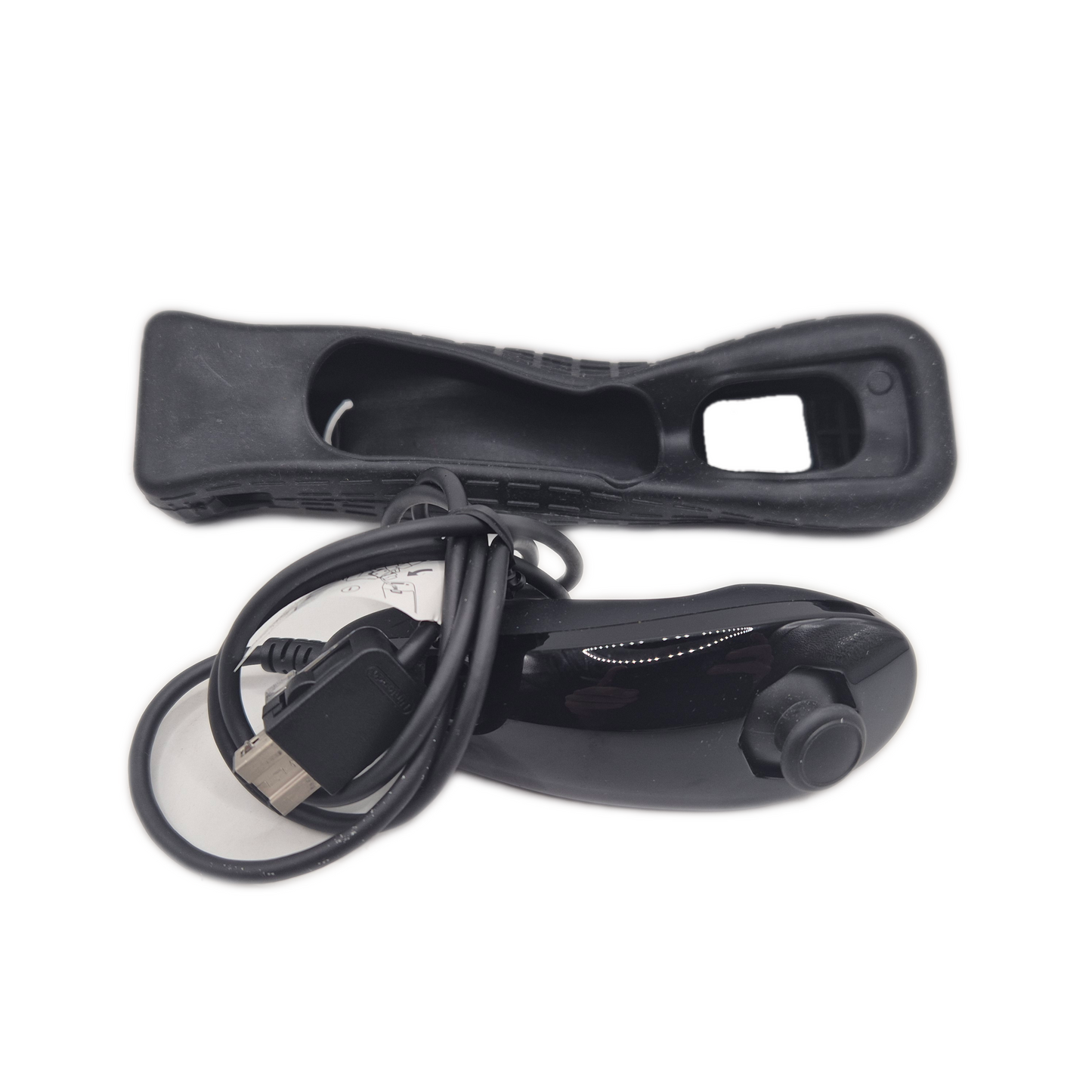 Wii Remote Controller schwarz + Schutzhülle + Nunchuck + Motion Plus Aufsatz