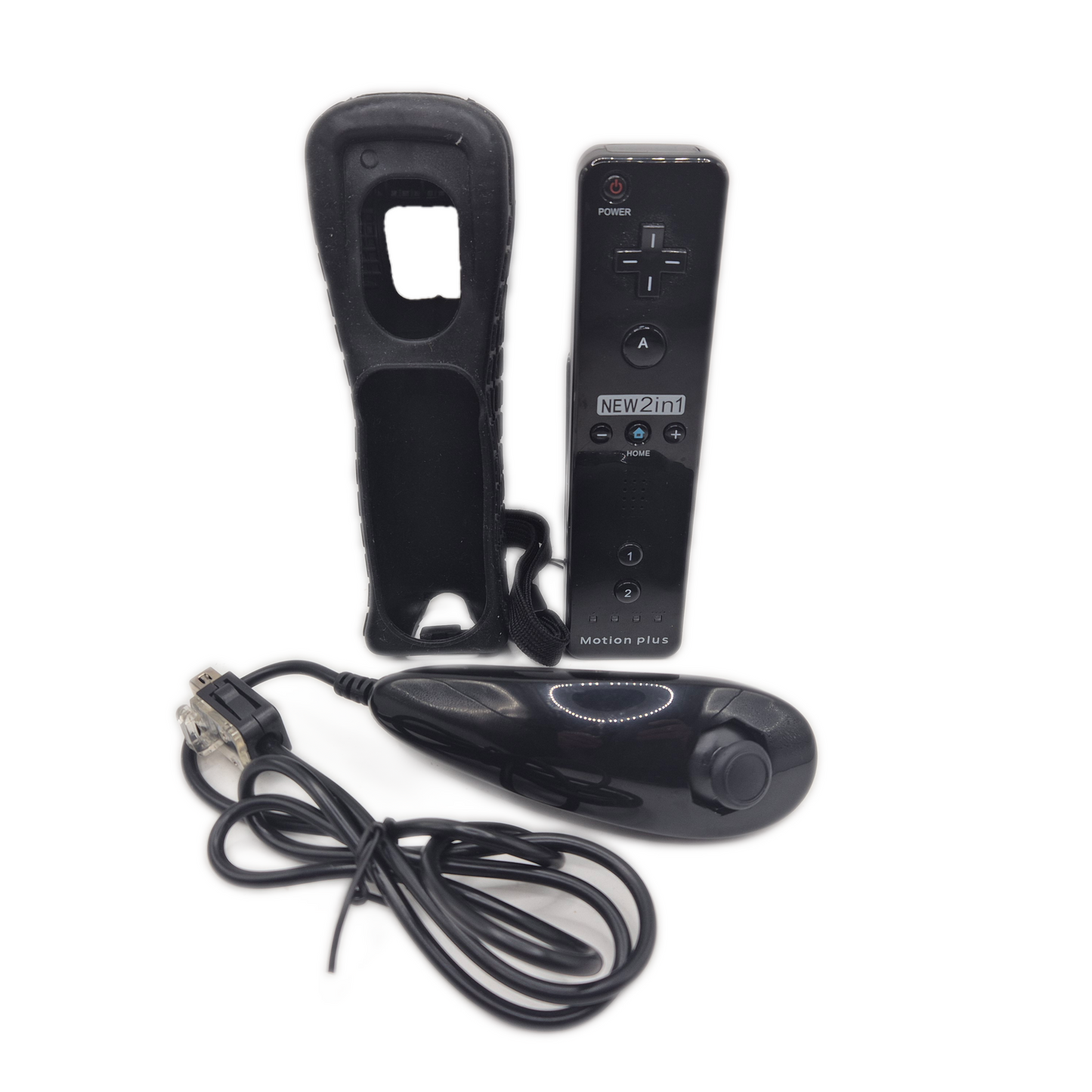 Für Wii - Remote Controller New 2 in 1 Motion Plus schwarz + Schutzhülle + Nunchuck