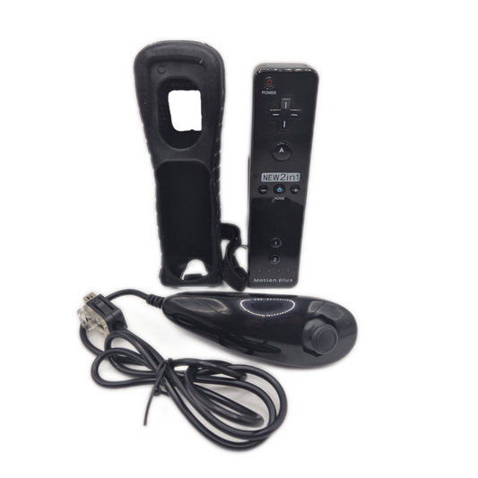 Für Wii - Remote Controller New 2 in 1 Motion Plus schwarz + Schutzhülle + Nunchuck
