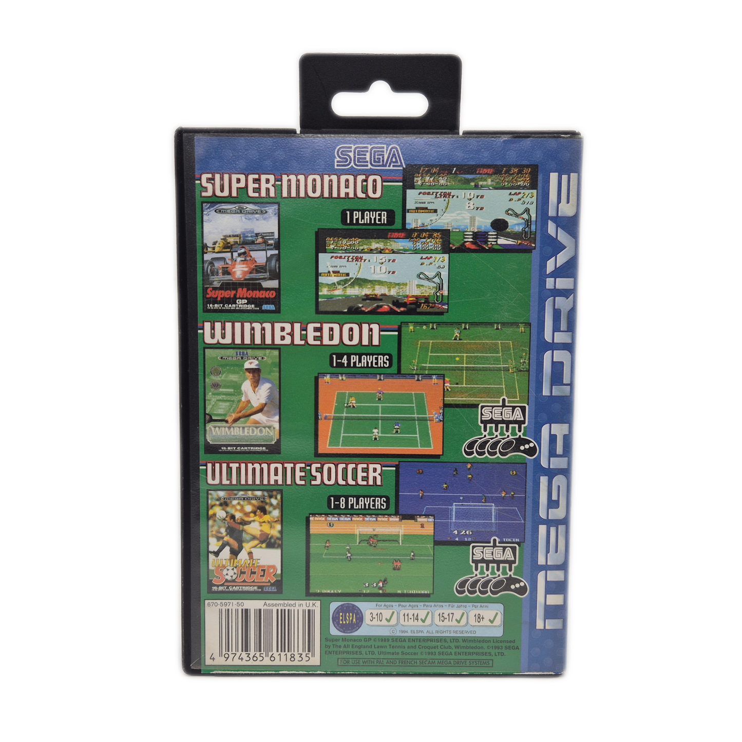 Super Monaco Wimbledom Ultimate Soccer – Sega Mega Drive Spiel
